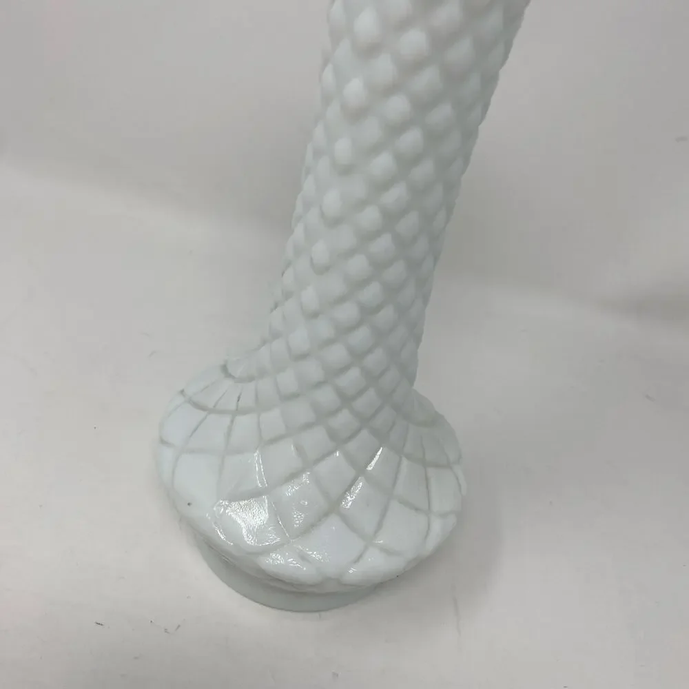 Milk glass bud vase Randall vintage quilted diamond flared 9”
